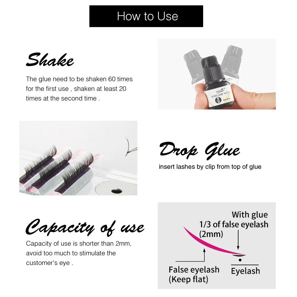 3pcs Yelix Eyelash Extension Glue For Professional 5ml Eyelash Glue Wholesale Lash Extension Supplies Private Label Products