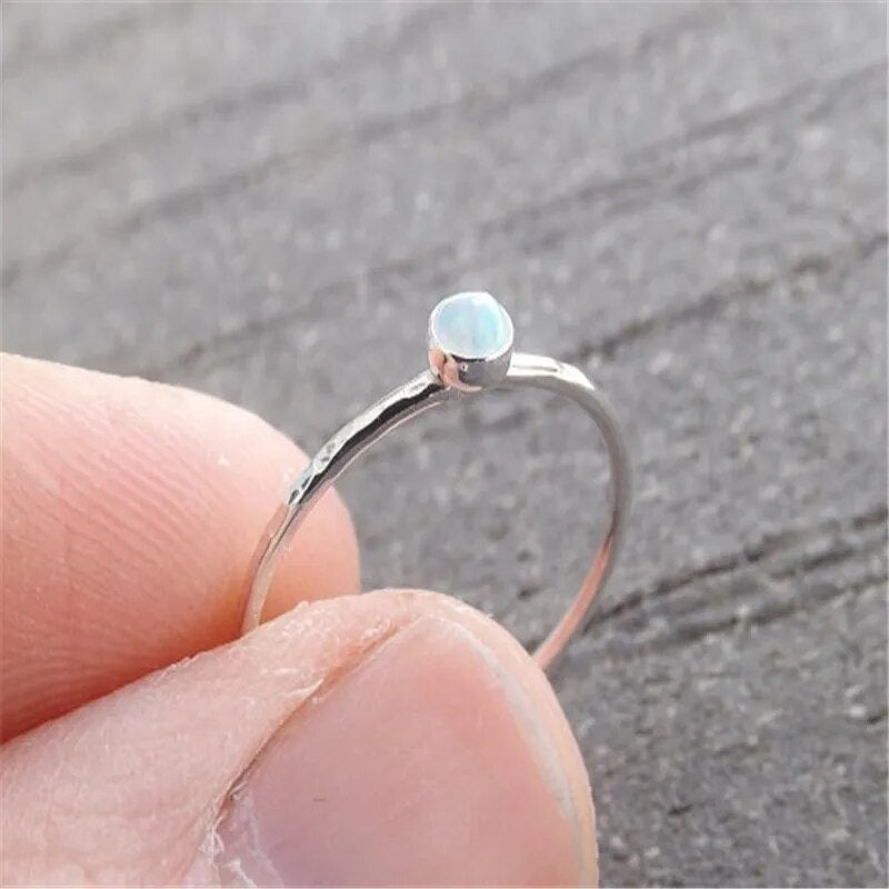 HOMOD Vintage Sliver Colour Moonstone Ring Metal Finger Rings simple fashion Rings for Women Girl Wedding jewelry