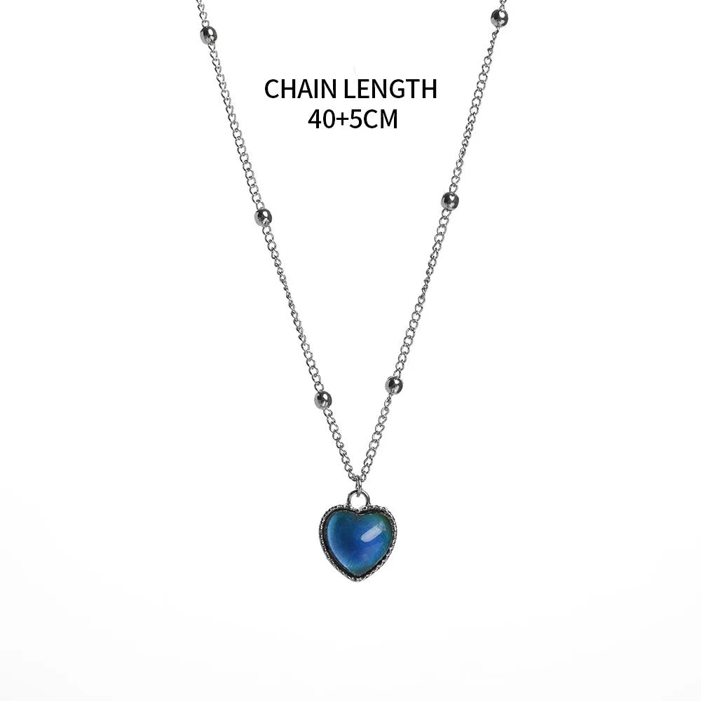 Thermochromic Mood Monitor Heart Pendant Necklace Color Change As Emperature Women Girls Clavicle Chain Necklaces Lover Jewelry