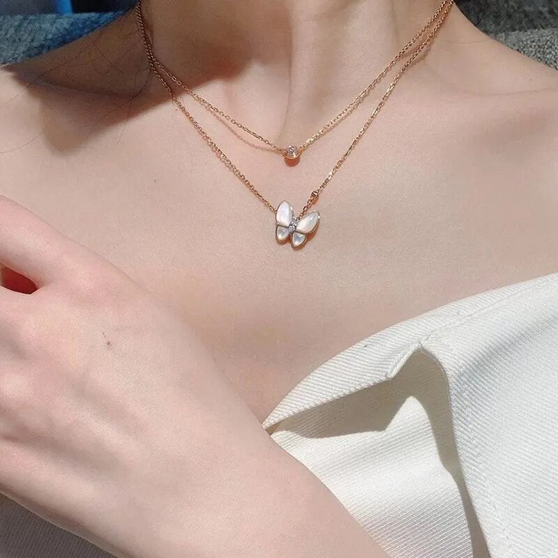 Follow Cloud 0.2ct Mother of Pearl Butterfly Moissanite Pendant Necklace for Women 925 Sterling Silver Wedding Fine Jewelry