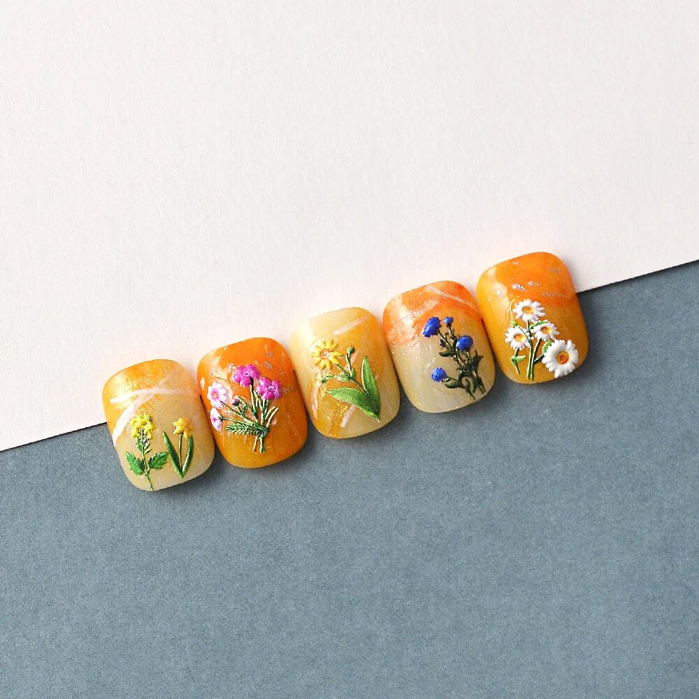 5D Relief Flower Nail Sticker Adhesive Cactus Nails Products DlY Durable Waterproof Romantic Print Pattern Nail Decals Manicure