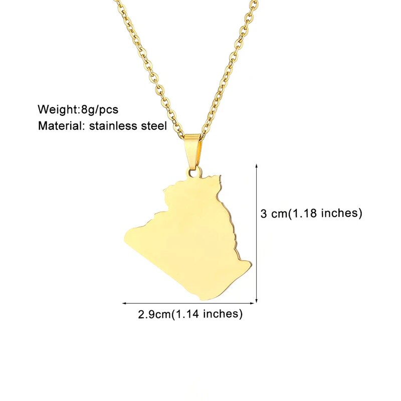 Fashion Outline Algeria Map Stainless Steel Necklace Pendant Jewelry Map of Algerian Chain Necklaces Party Jewelry Gifts