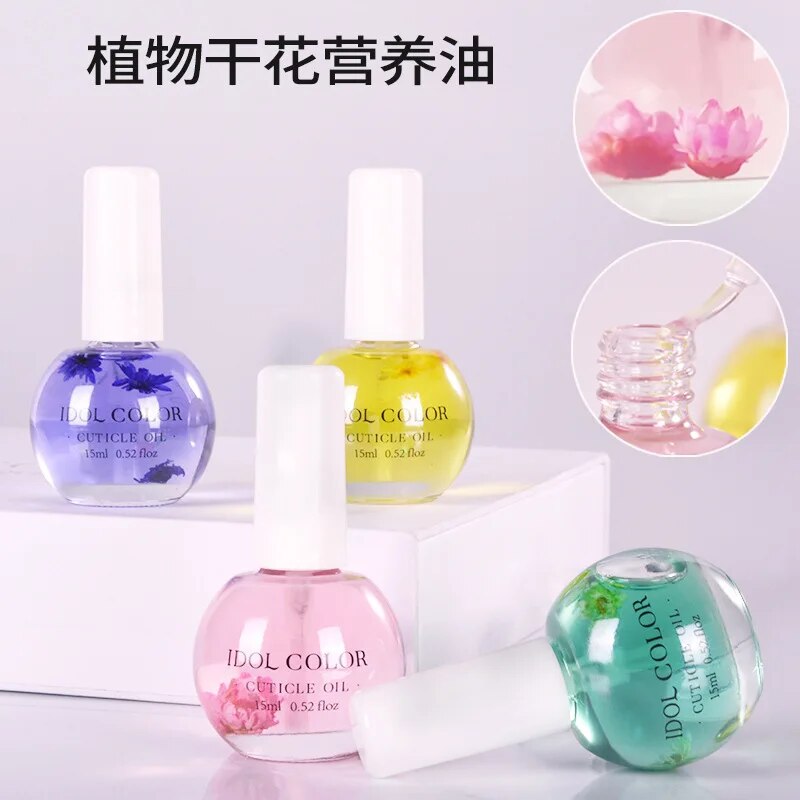 15ML Nail Cuticle Oil Dried Flowers Nourishment Oil for Dead Skin Products Nail Edge Oil Manicure Care Tools Nail Repair 8 Color