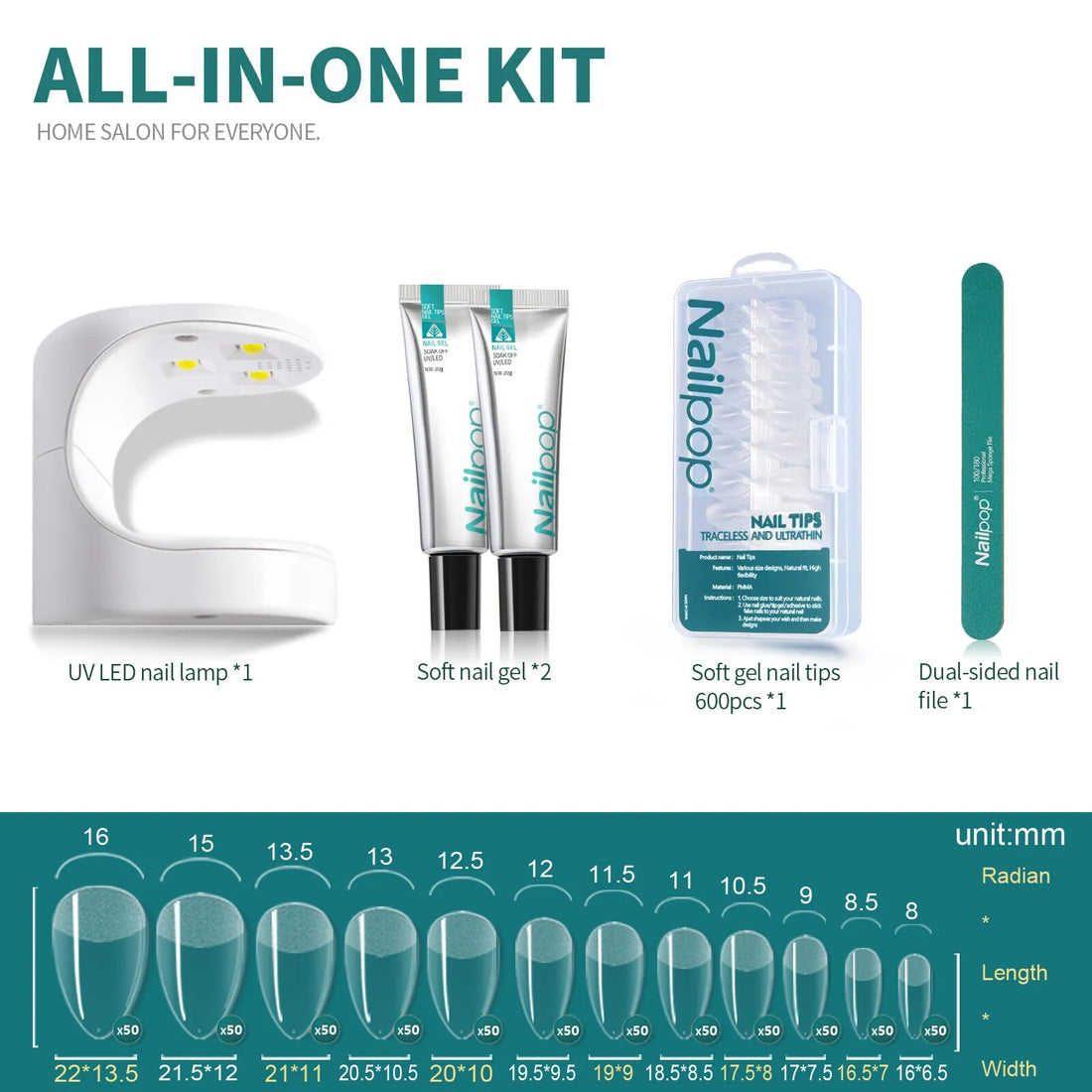 NAILPOP Nail Set with UV LED Lamp for Nails Extension Nail Tips with Glue Soft Gel Nail Kit for Beginners Manicure Products