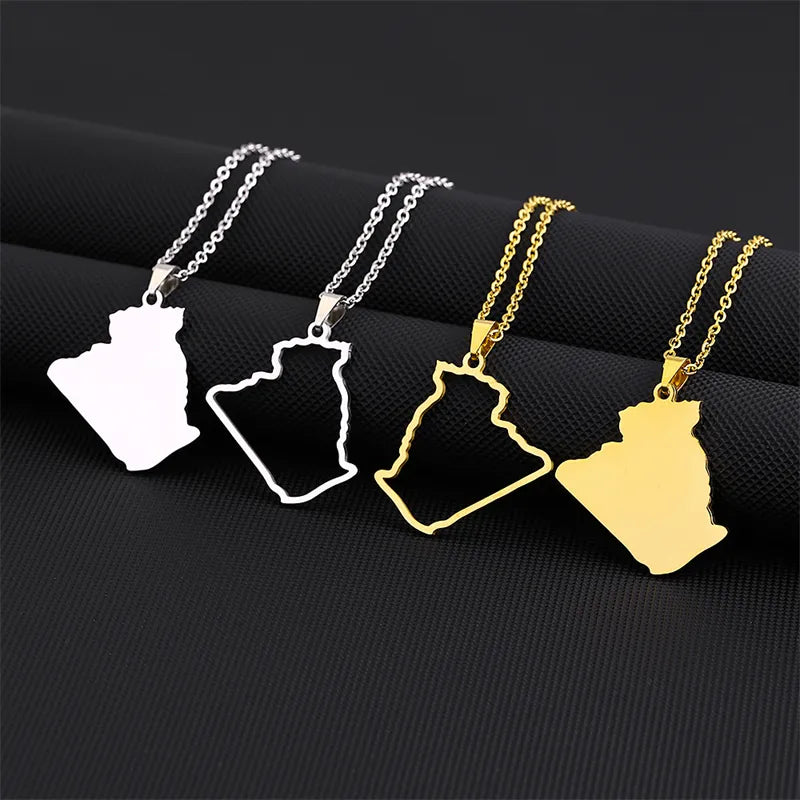 Fashion Outline Algeria Map Stainless Steel Necklace Pendant Jewelry Map of Algerian Chain Necklaces Party Jewelry Gifts