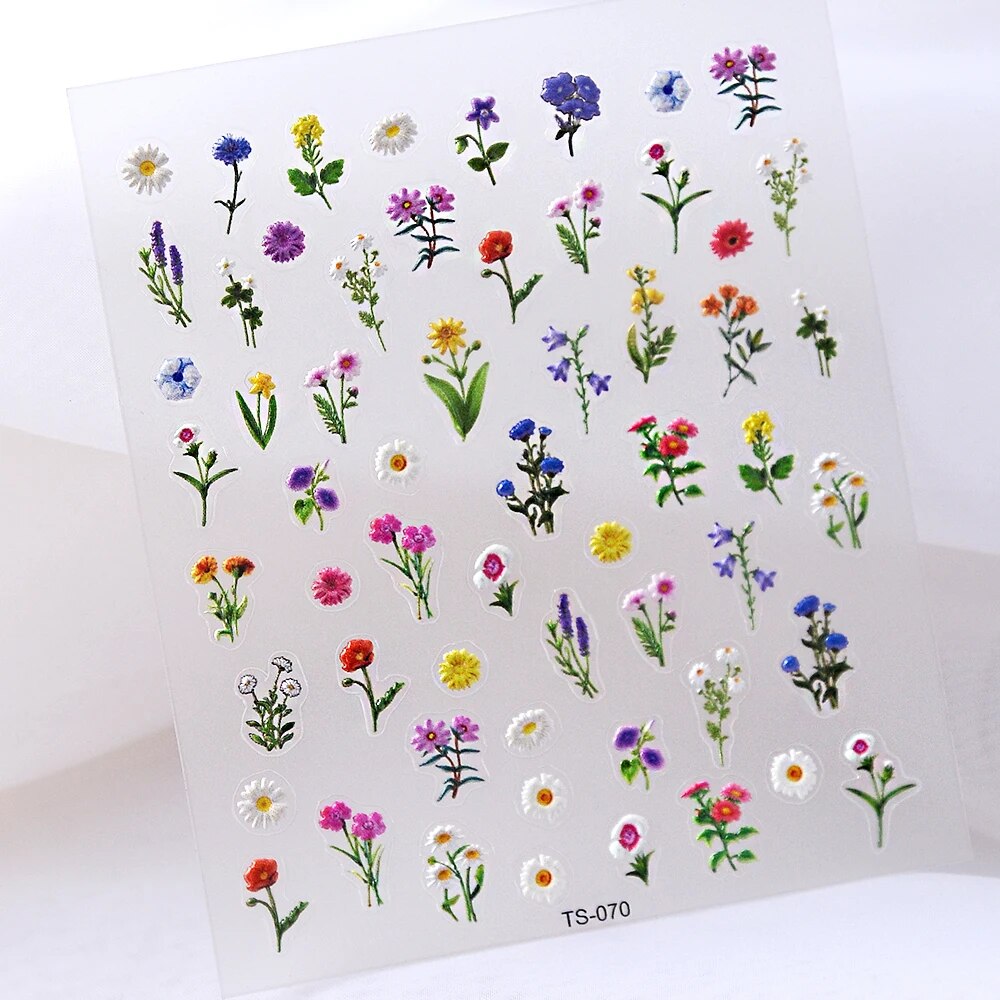 5D Relief Flower Nail Sticker Adhesive Cactus Nails Products DlY Durable Waterproof Romantic Print Pattern Nail Decals Manicure