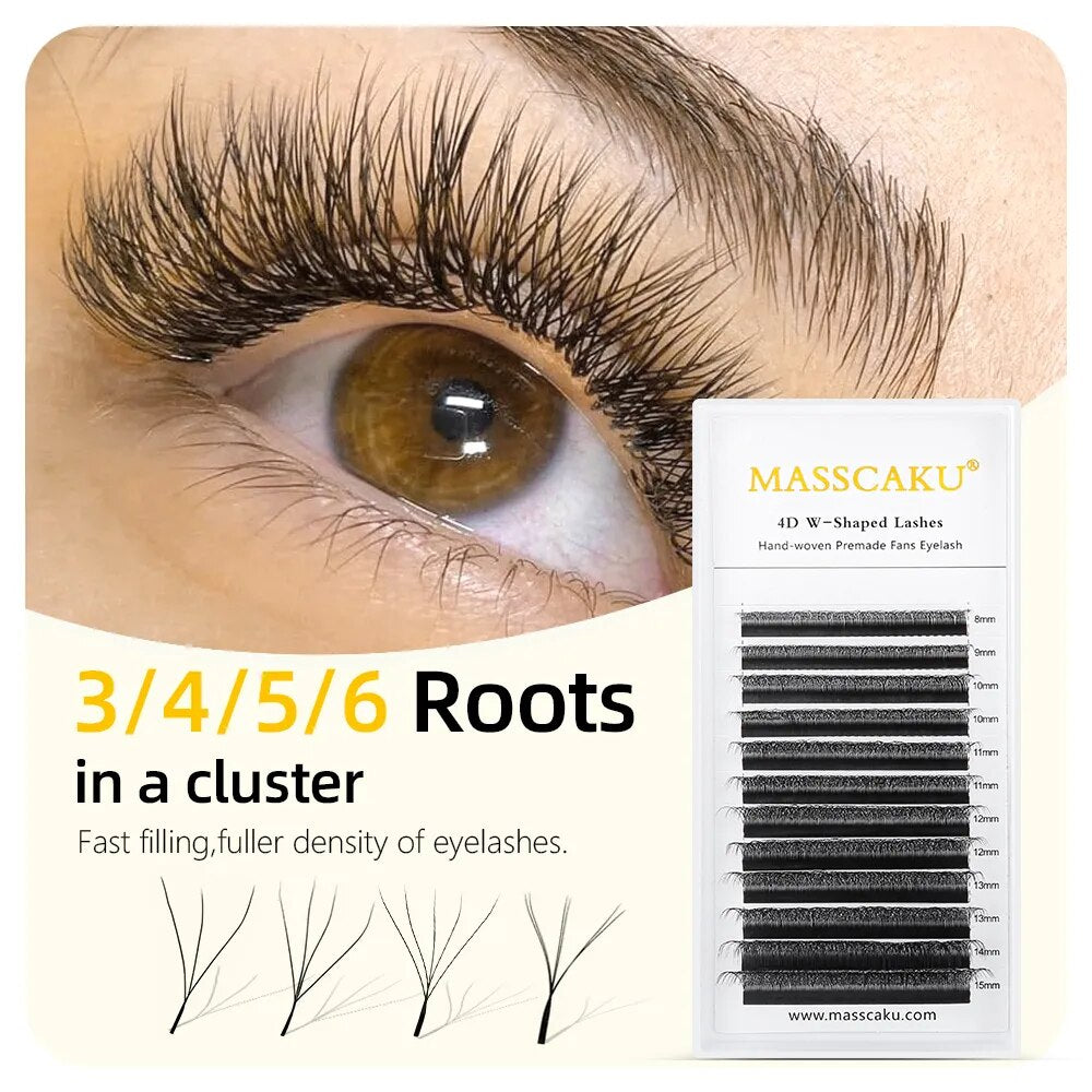 MASSCAKU W Shape 3D 4D 5D Premade Volume Easy Fans Nature Soft Light Individual Lashes Clover Bloom False Eyelashes Extension