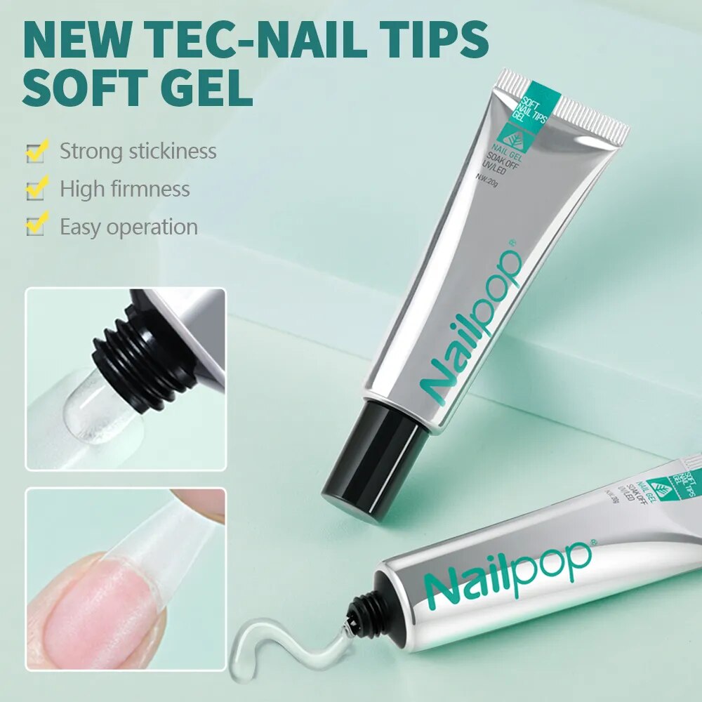 NAILPOP Nail Set with UV LED Lamp for Nails Extension Nail Tips with Glue Soft Gel Nail Kit for Beginners Manicure Products