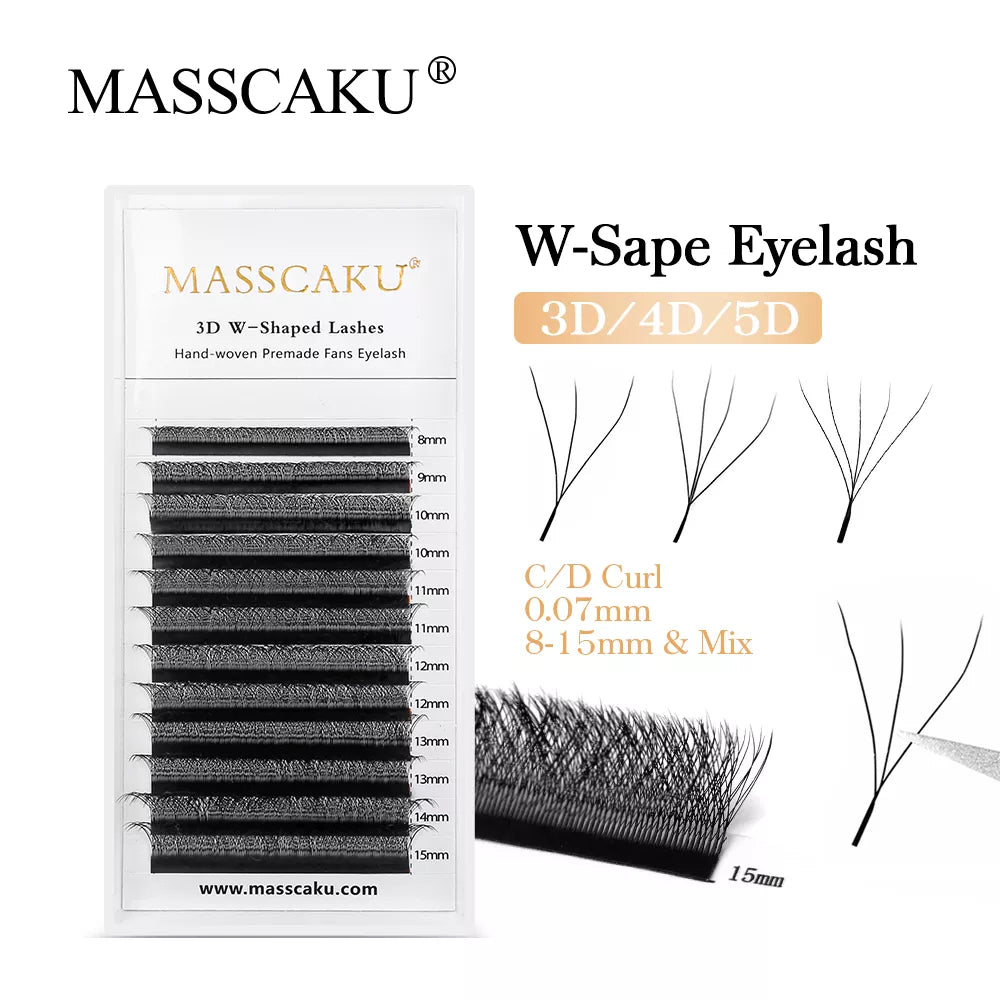 MASSCAKU W Shape 3D 4D 5D Premade Volume Easy Fans Nature Soft Light Individual Lashes Clover Bloom False Eyelashes Extension