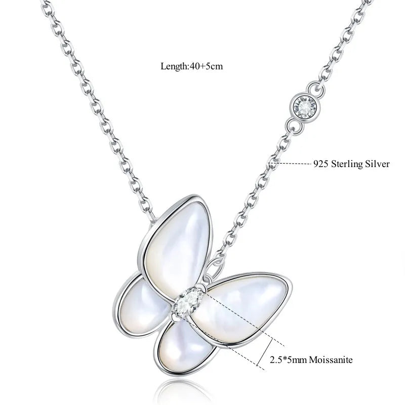 Follow Cloud 0.2ct Mother of Pearl Butterfly Moissanite Pendant Necklace for Women 925 Sterling Silver Wedding Fine Jewelry