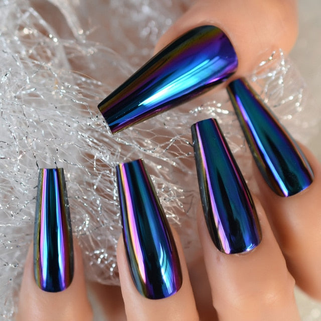 Shiny Punk Style Metallic False Nails