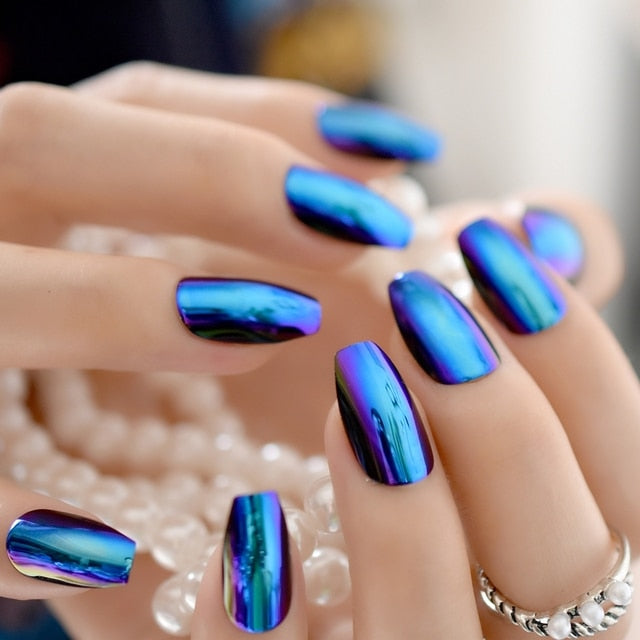Shiny Punk Style Metallic False Nails