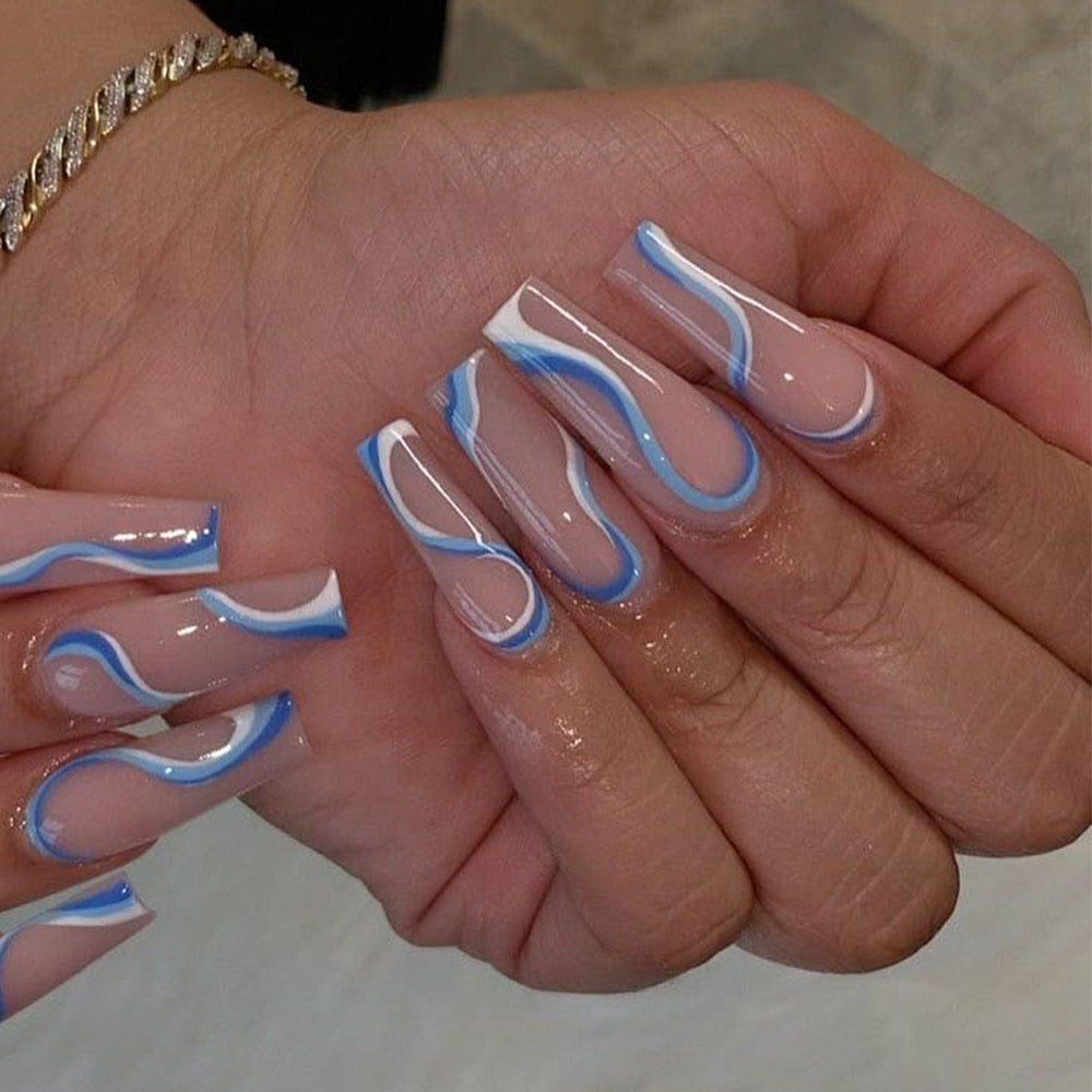 Wavy lines Detachable Long Ballerina False Nails