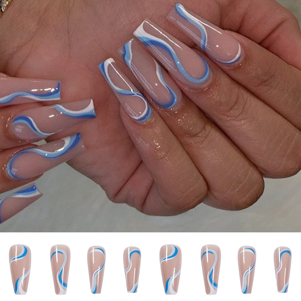Wavy lines Detachable Long Ballerina False Nails