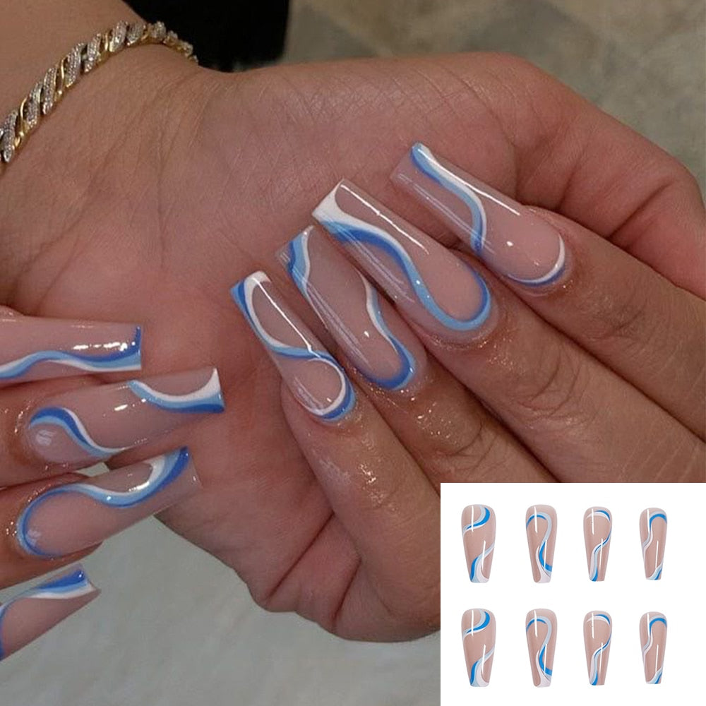 Wavy lines Detachable Long Ballerina False Nails