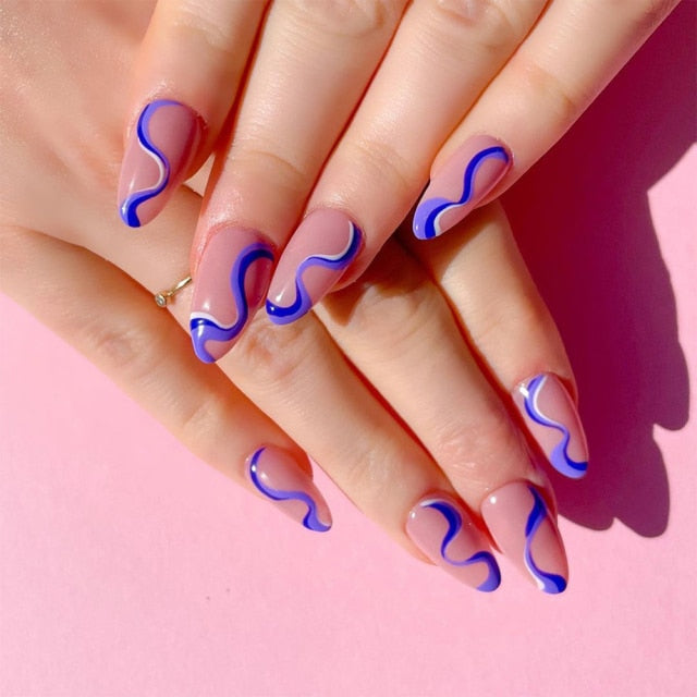 Wavy lines Detachable Long Ballerina False Nails