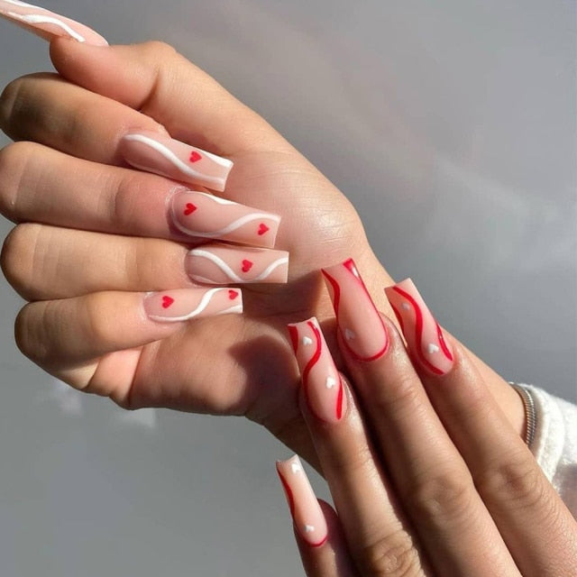 Wavy lines Detachable Long Ballerina False Nails