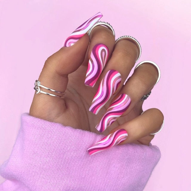 Wavy lines Detachable Long Ballerina False Nails