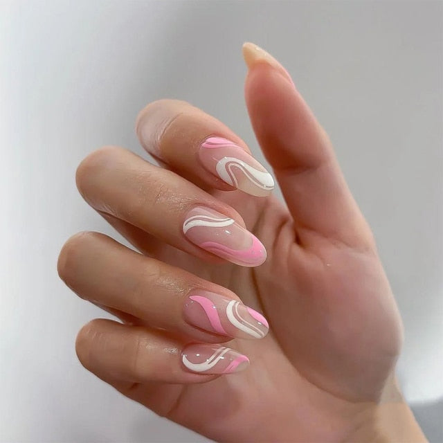 Wavy lines Detachable Long Ballerina False Nails