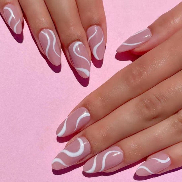 Wavy lines Detachable Long Ballerina False Nails