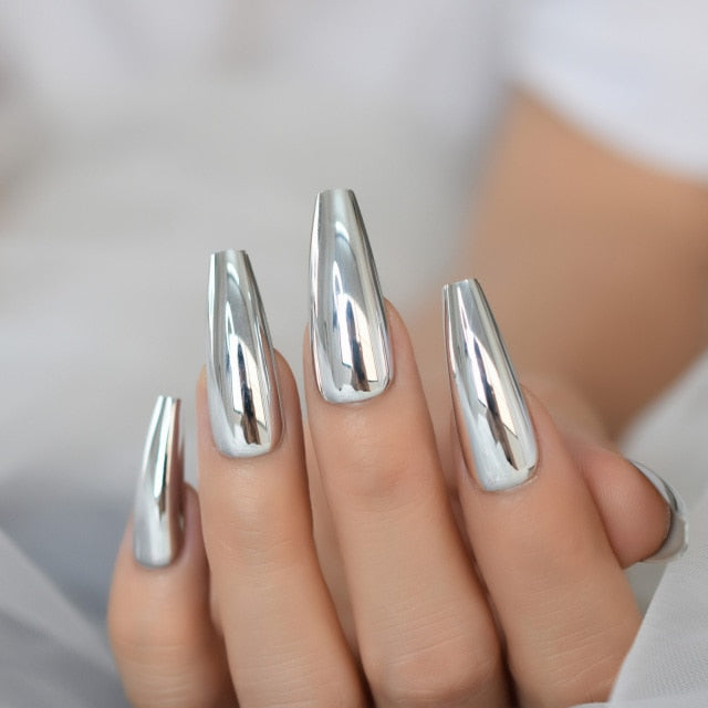 Shiny Punk Style Metallic False Nails