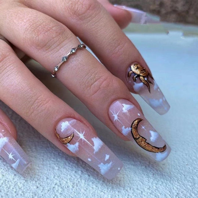 Wavy lines Detachable Long Ballerina False Nails