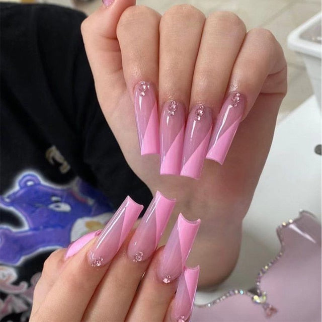 Wavy lines Detachable Long Ballerina False Nails