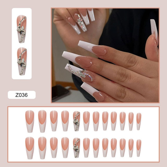Butterfly Rhinestone Ballerina False Nails
