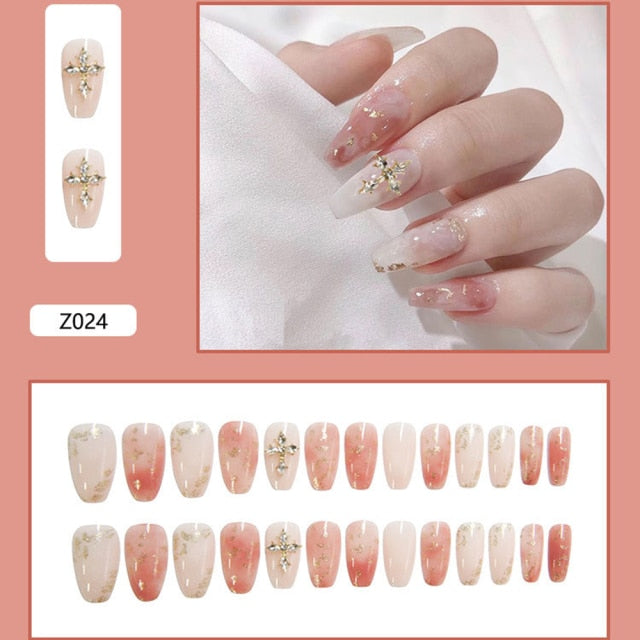 Butterfly Rhinestone Ballerina False Nails