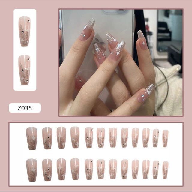 Butterfly Rhinestone Ballerina False Nails