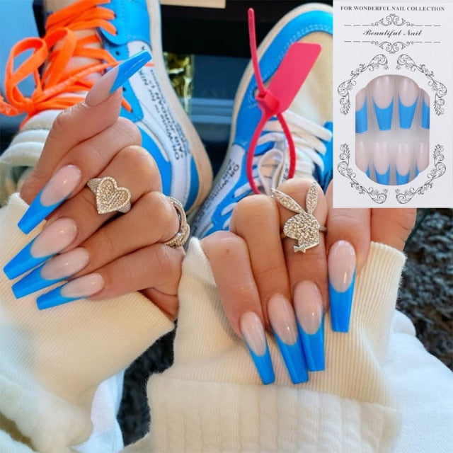 Wavy lines Detachable Long Ballerina False Nails