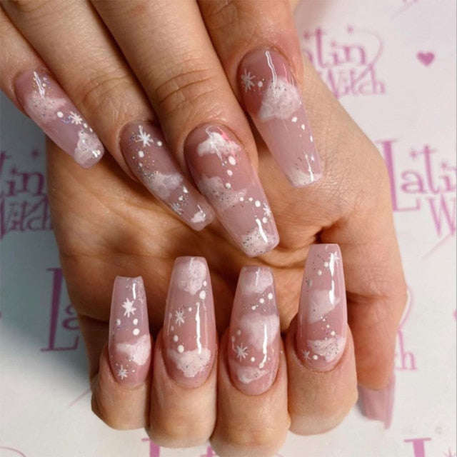 Wavy lines Detachable Long Ballerina False Nails