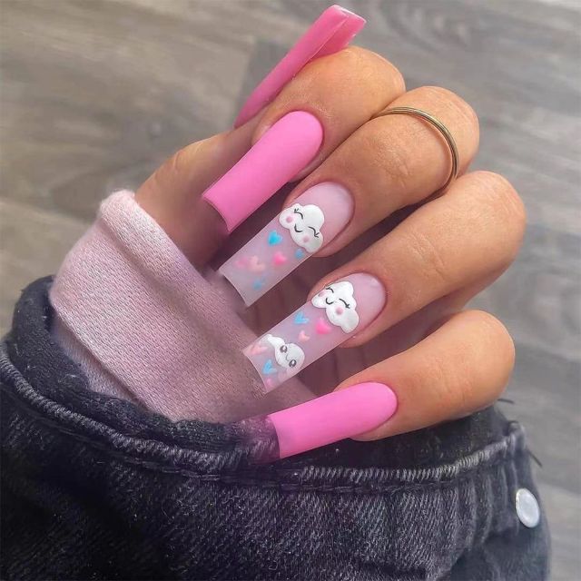 Wavy lines Detachable Long Ballerina False Nails