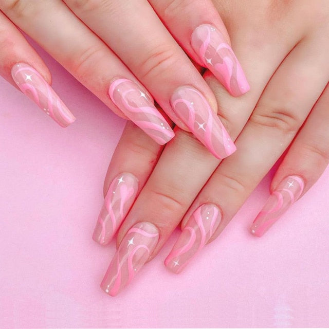 Wavy lines Detachable Long Ballerina False Nails