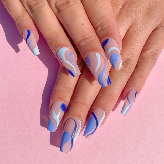 Wavy lines Detachable Long Ballerina False Nails