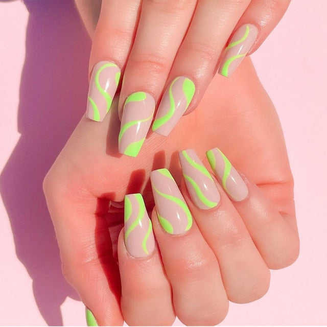 Wavy lines Detachable Long Ballerina False Nails