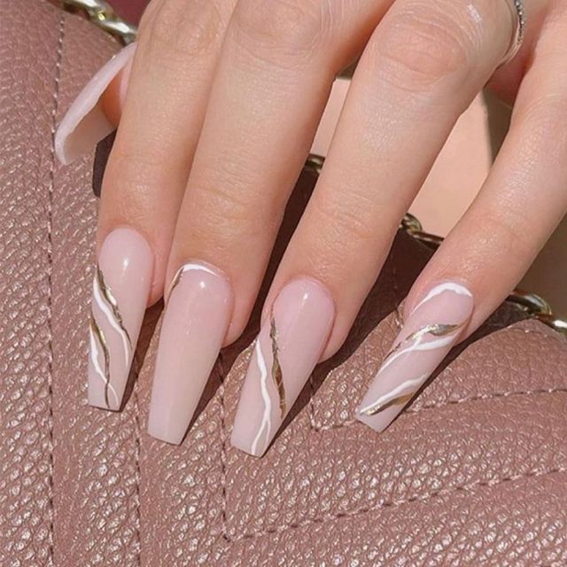Wavy lines Detachable Long Ballerina False Nails