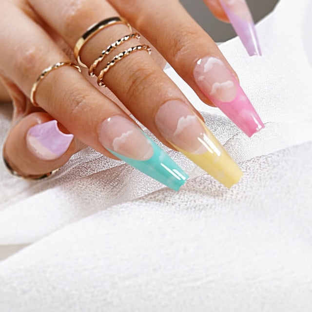 Wavy lines Detachable Long Ballerina False Nails