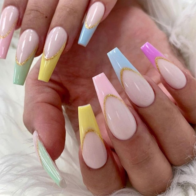 Wavy lines Detachable Long Ballerina False Nails