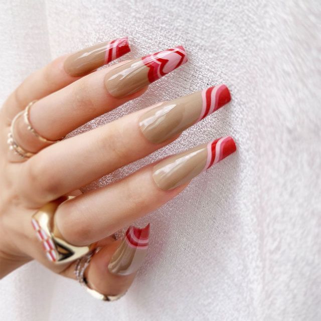 Wavy lines Detachable Long Ballerina False Nails