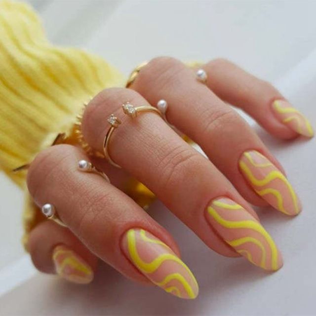 Wavy lines Detachable Long Ballerina False Nails