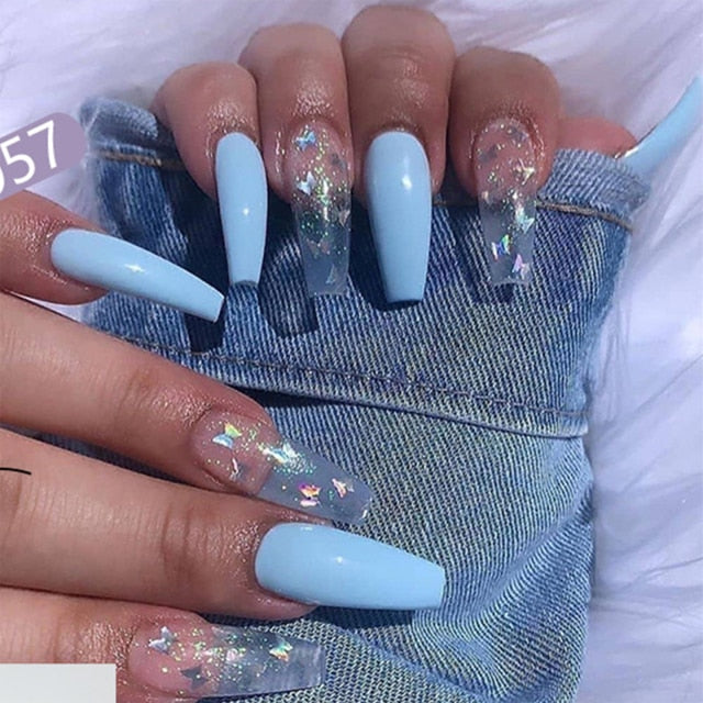 Wavy lines Detachable Long Ballerina False Nails