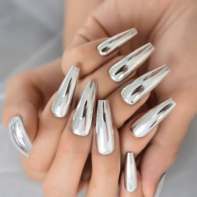 Shiny Punk Style Metallic False Nails