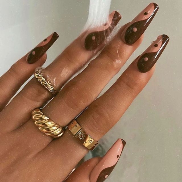 Wavy lines Detachable Long Ballerina False Nails