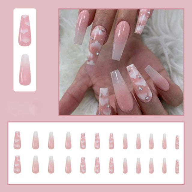Butterfly Rhinestone Ballerina False Nails