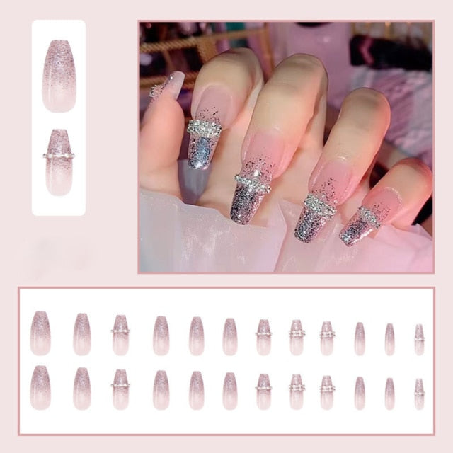 Butterfly Rhinestone Ballerina False Nails
