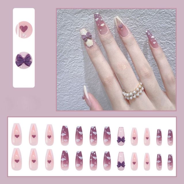 Butterfly Rhinestone Ballerina False Nails