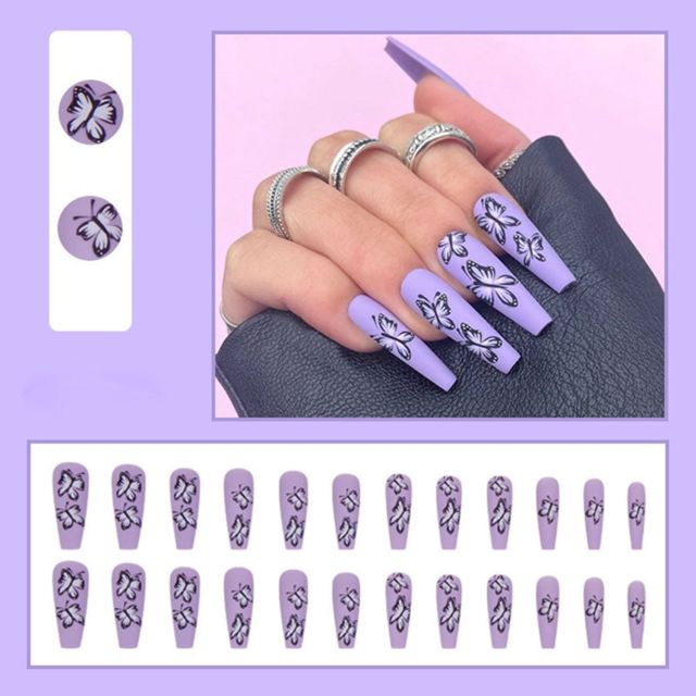 Butterfly Rhinestone Ballerina False Nails