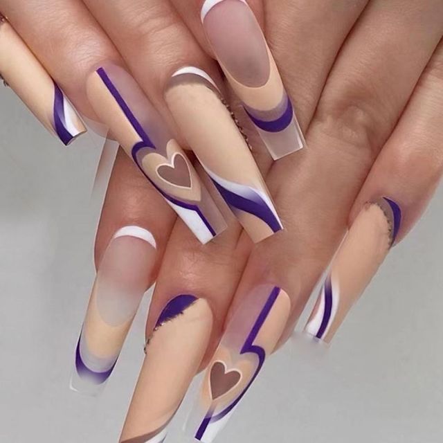 Wavy lines Detachable Long Ballerina False Nails