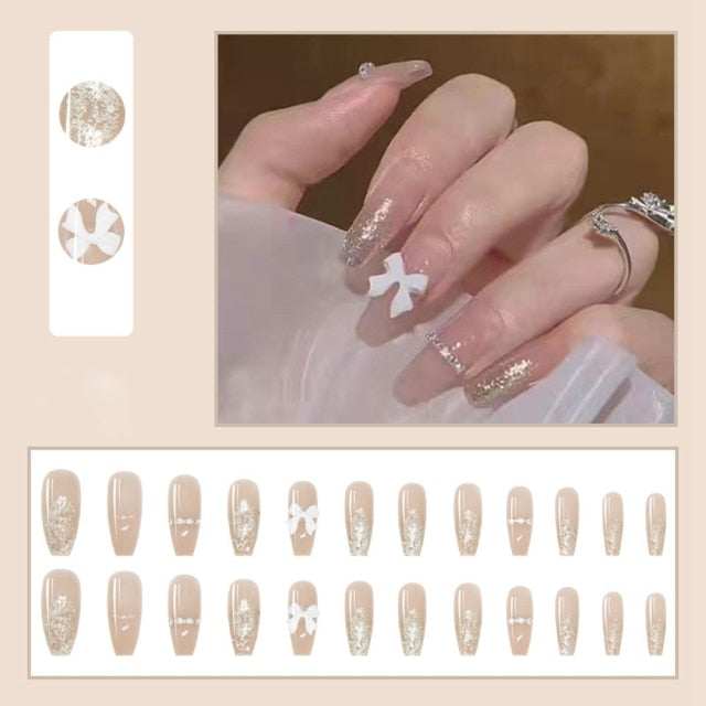 Butterfly Rhinestone Ballerina False Nails